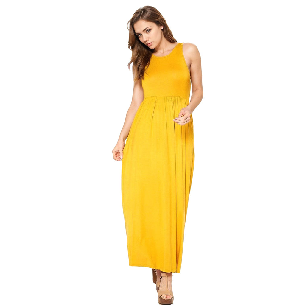 Womens Sleeveless Pleated Maxi Dress