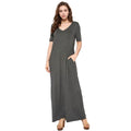 Women's V-neck Short Sleeve Maxi Dress With Pockets