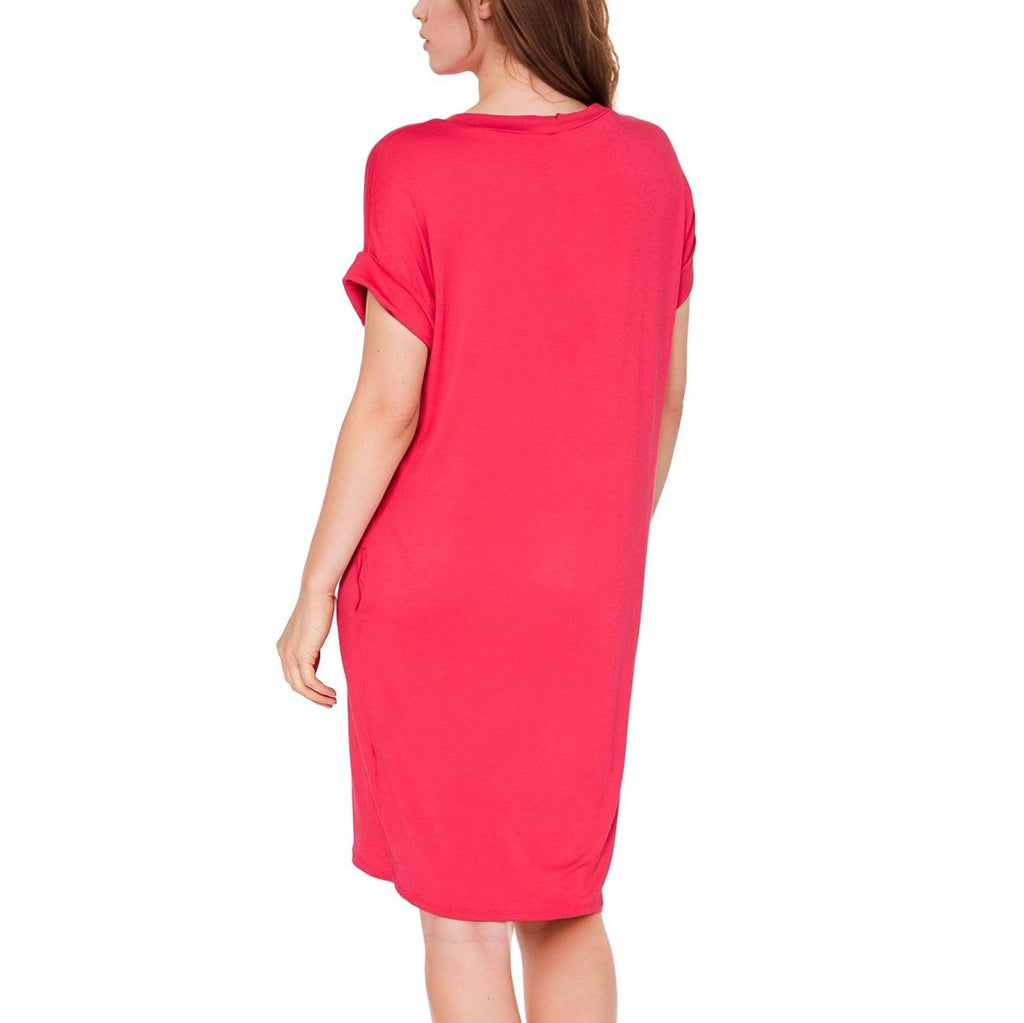 Women's V-Neck T-shirt Dress With Pocket