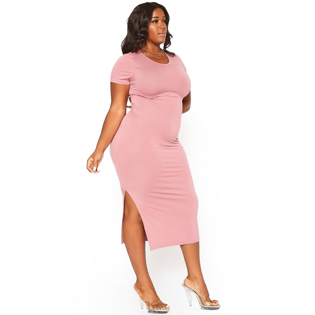 Plus Size Women's Open Back Bodycon Midi Dress