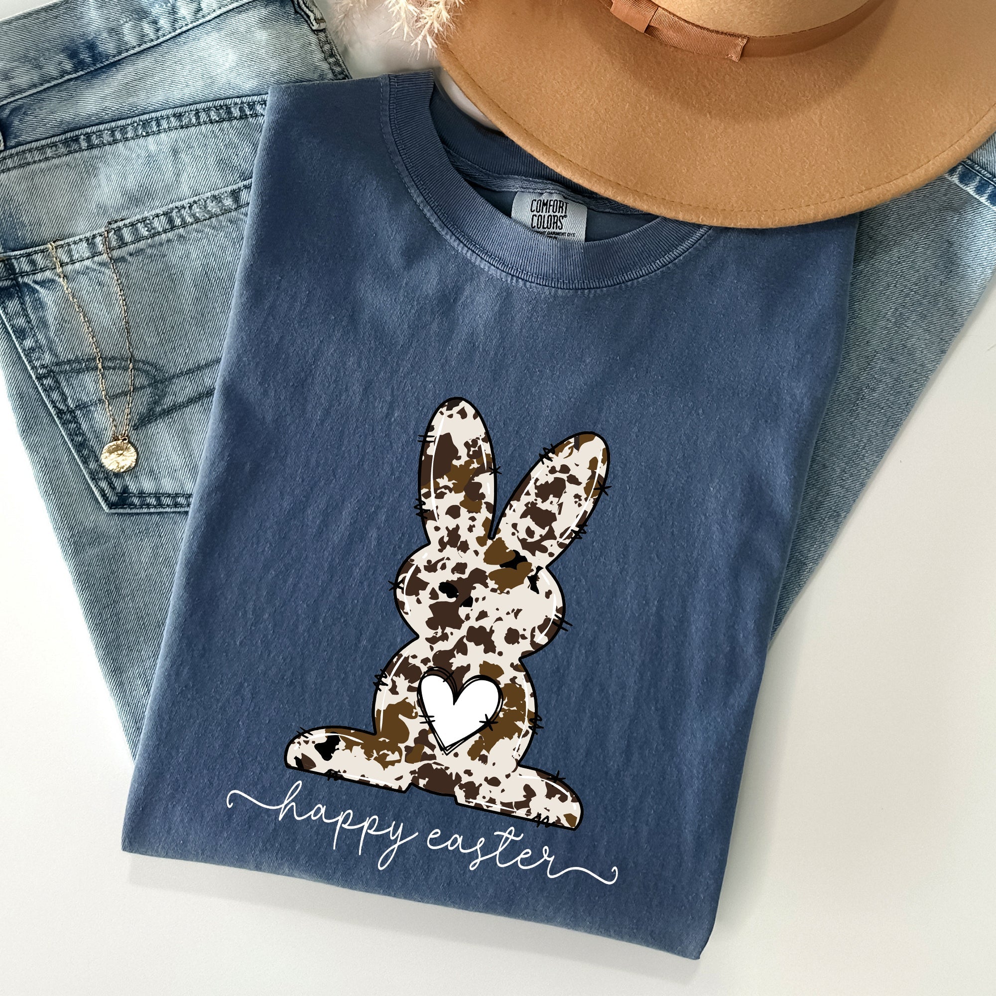Easter Bunny, Happy Easter Rabbit, Cow Print Vintage Inspired Comfort Colors Tee