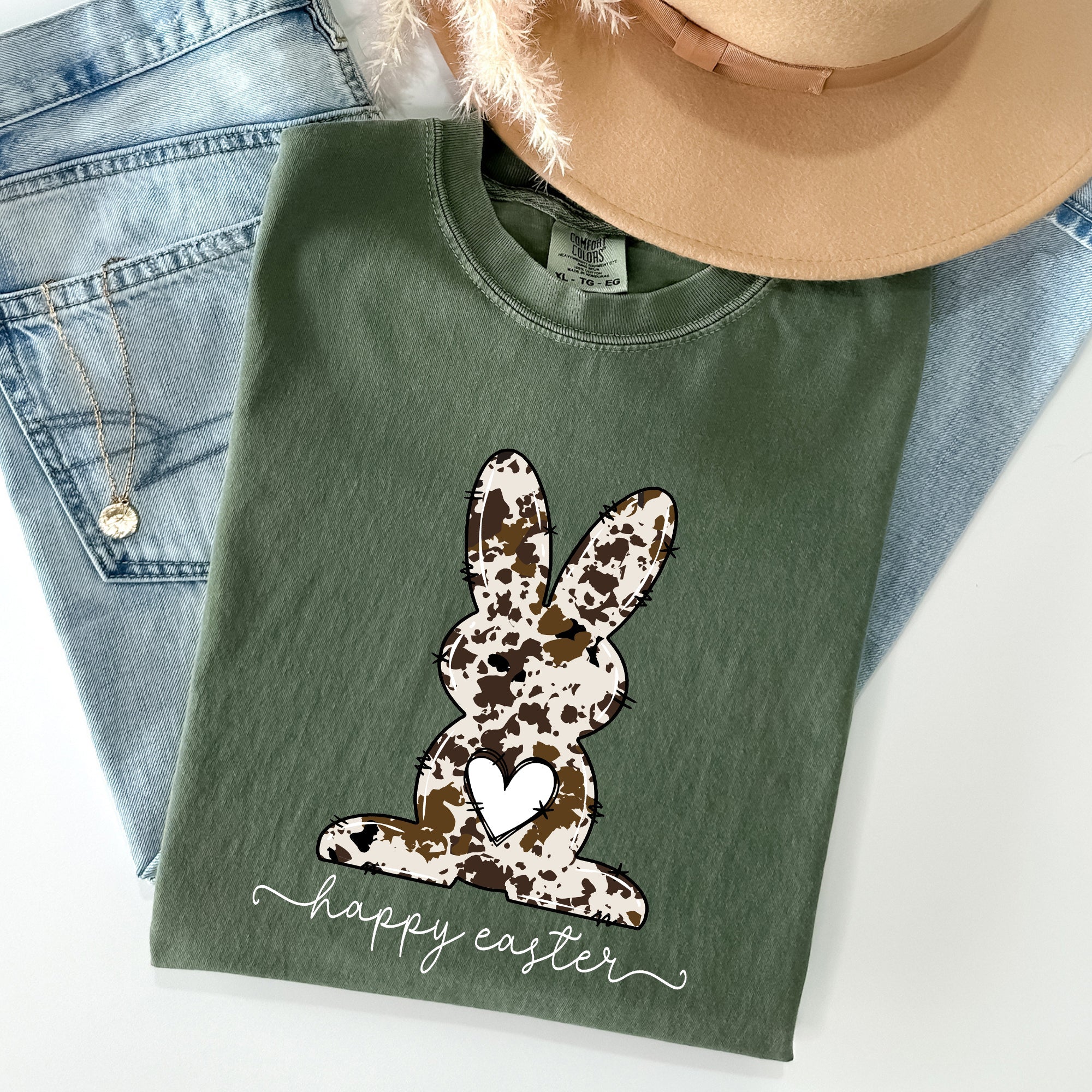 Easter Bunny, Happy Easter Rabbit, Cow Print Vintage Inspired Comfort Colors Tee