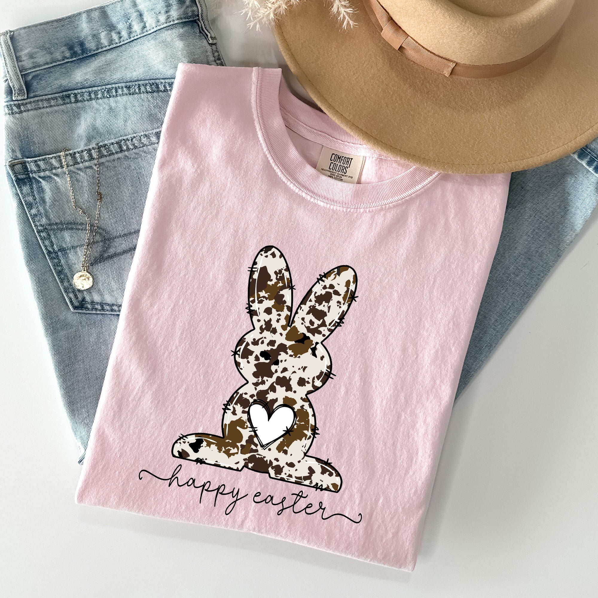 Easter Bunny, Happy Easter Rabbit, Cow Print Vintage Inspired Comfort Colors Tee