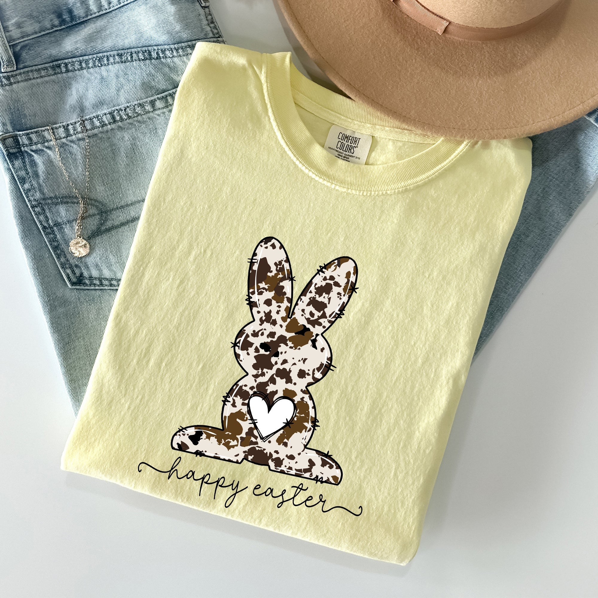 Easter Bunny, Happy Easter Rabbit, Cow Print Vintage Inspired Comfort Colors Tee