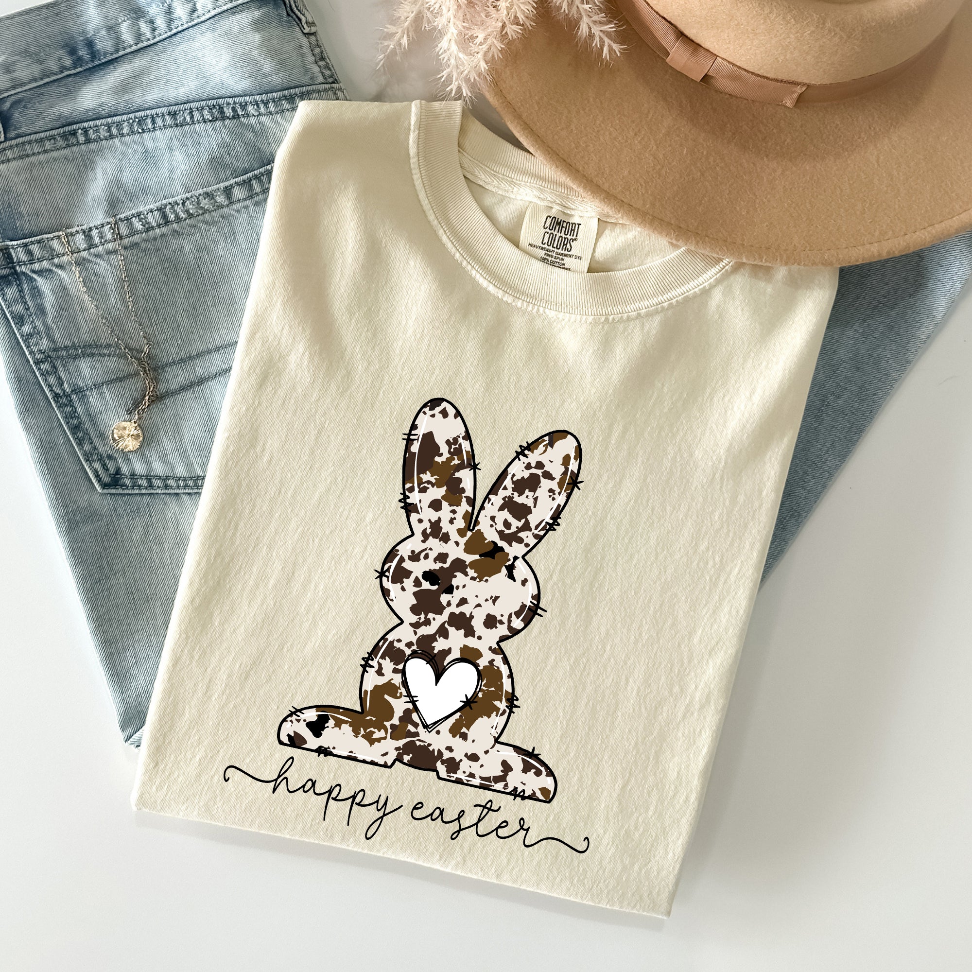 Easter Bunny, Happy Easter Rabbit, Cow Print Vintage Inspired Comfort Colors Tee