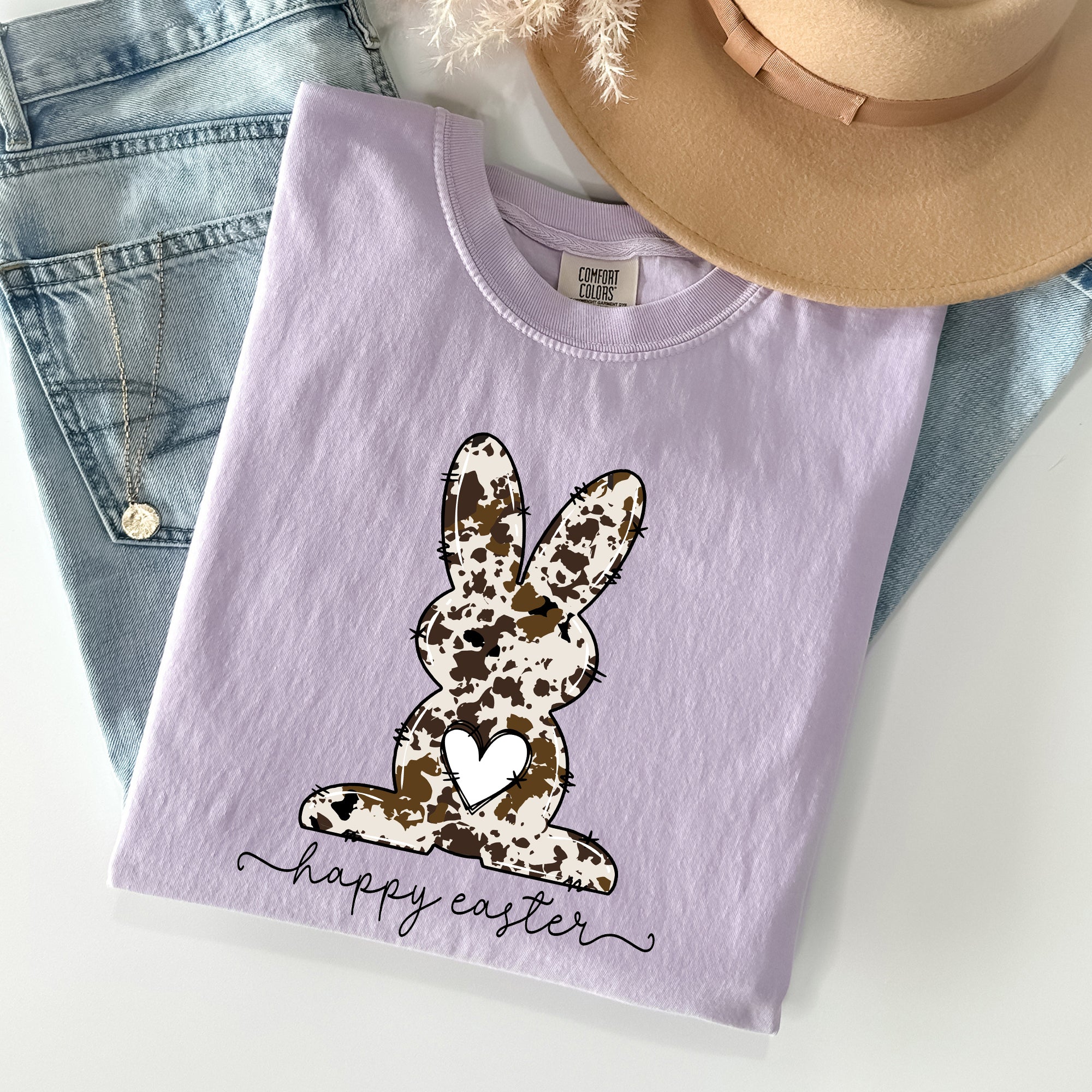 Easter Bunny, Happy Easter Rabbit, Cow Print Vintage Inspired Comfort Colors Tee