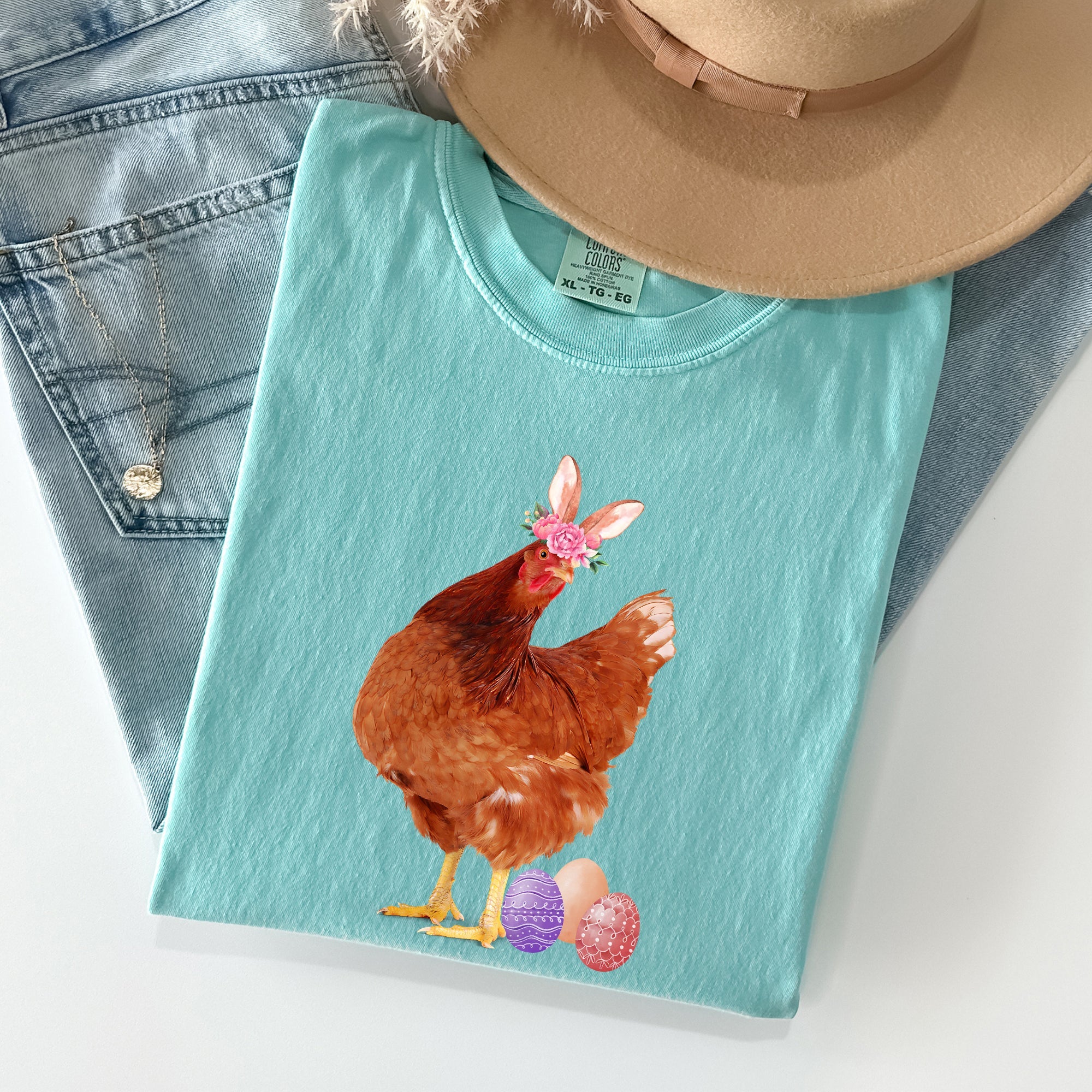 Easter Chicken Rabbit Eggs Funny Vintage Retro Illustration Playful Comfort Colors Tee