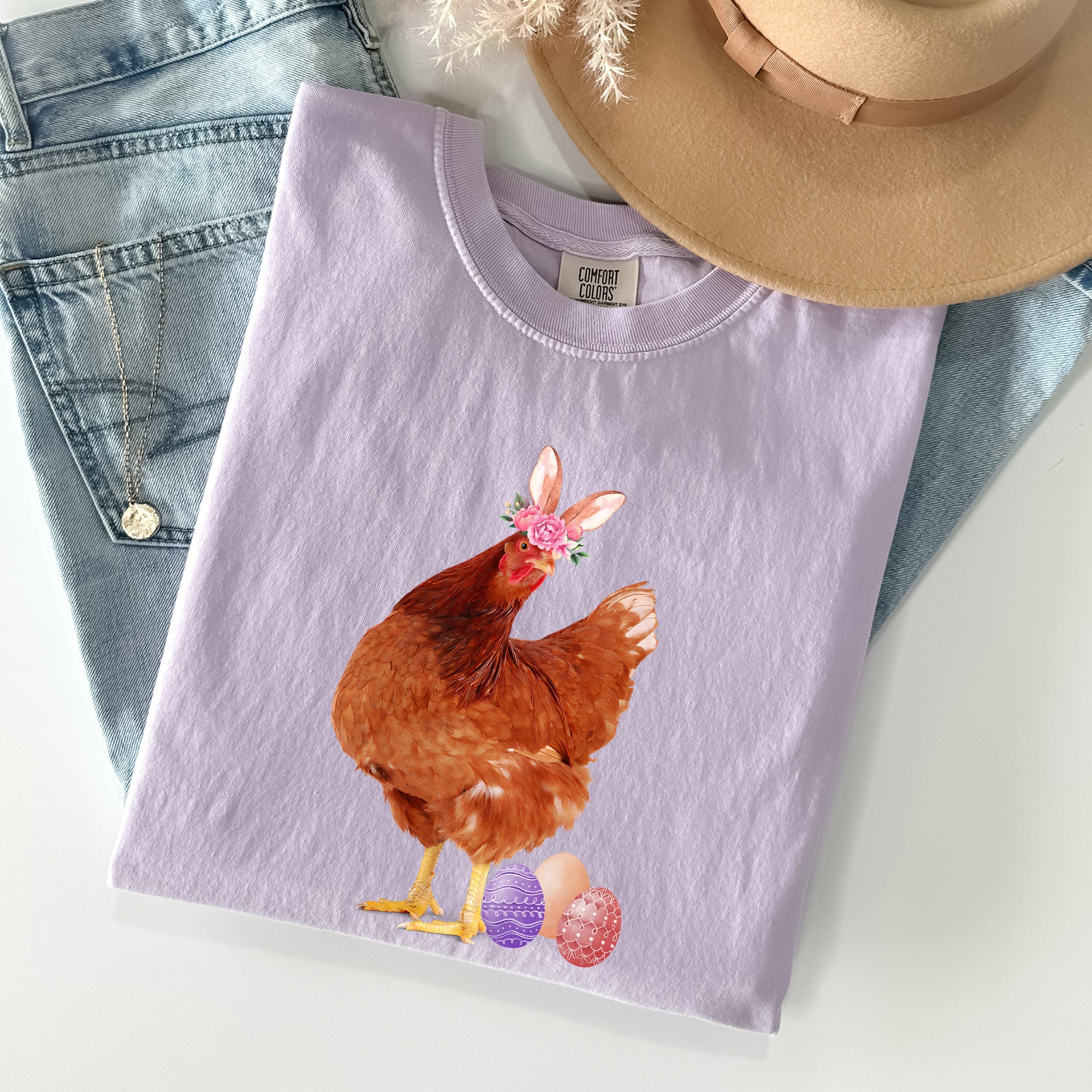 Easter Chicken Rabbit Eggs Funny Vintage Retro Illustration Playful Comfort Colors Tee