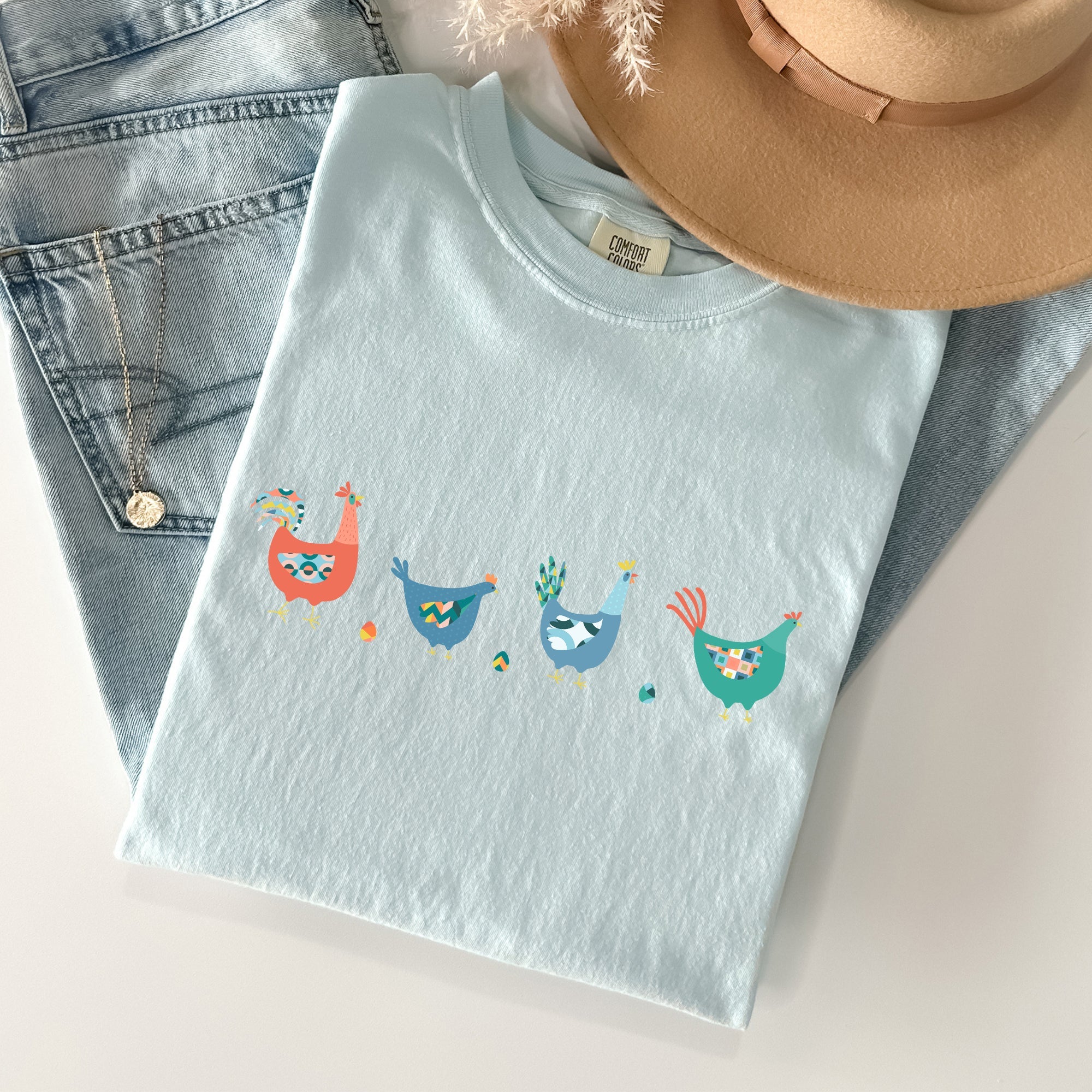 Easter Chickens and Eggs Springtime Vintage Colorful Theme Seasonal Comfort Colors Tee