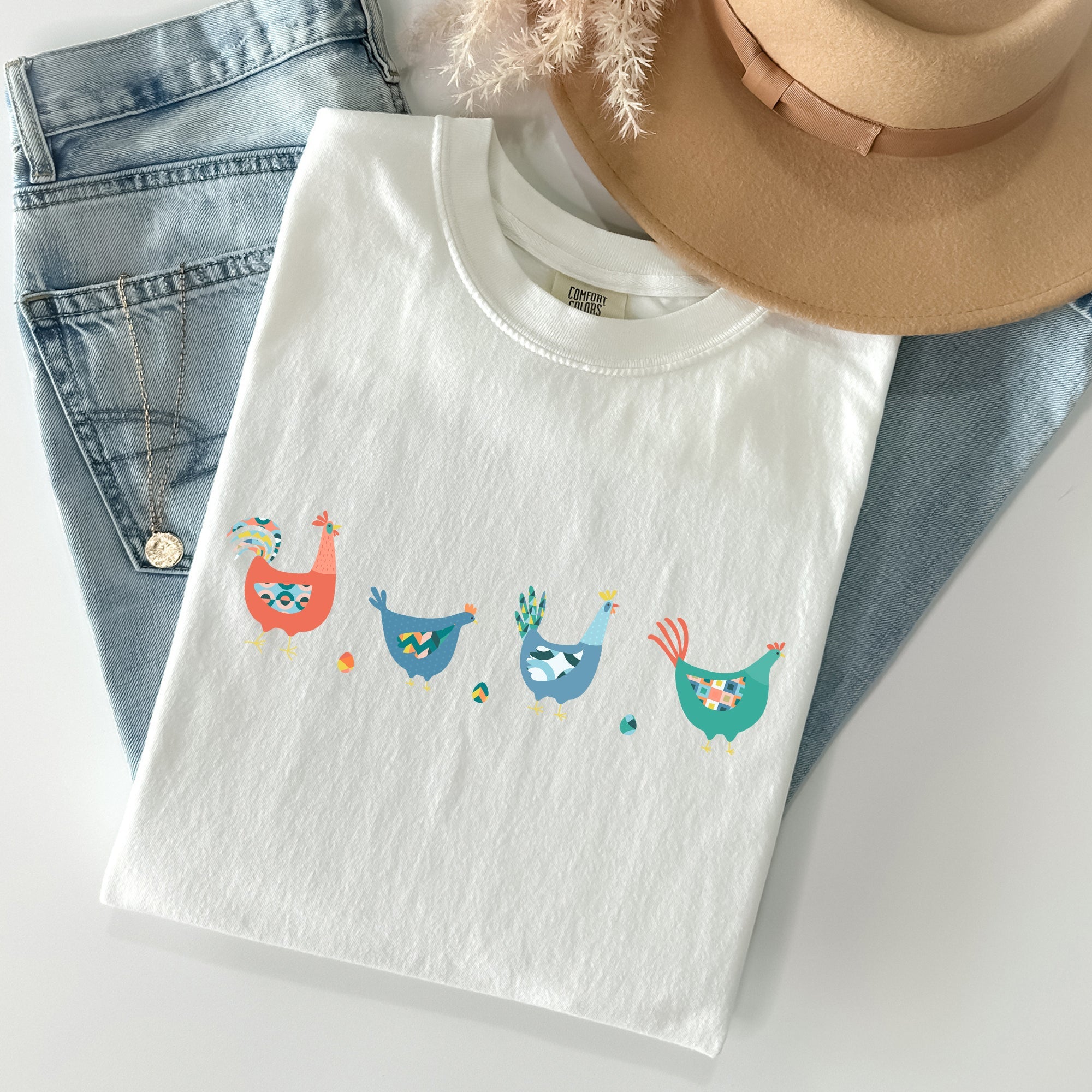 Easter Chickens and Eggs Springtime Vintage Colorful Theme Seasonal Comfort Colors Tee