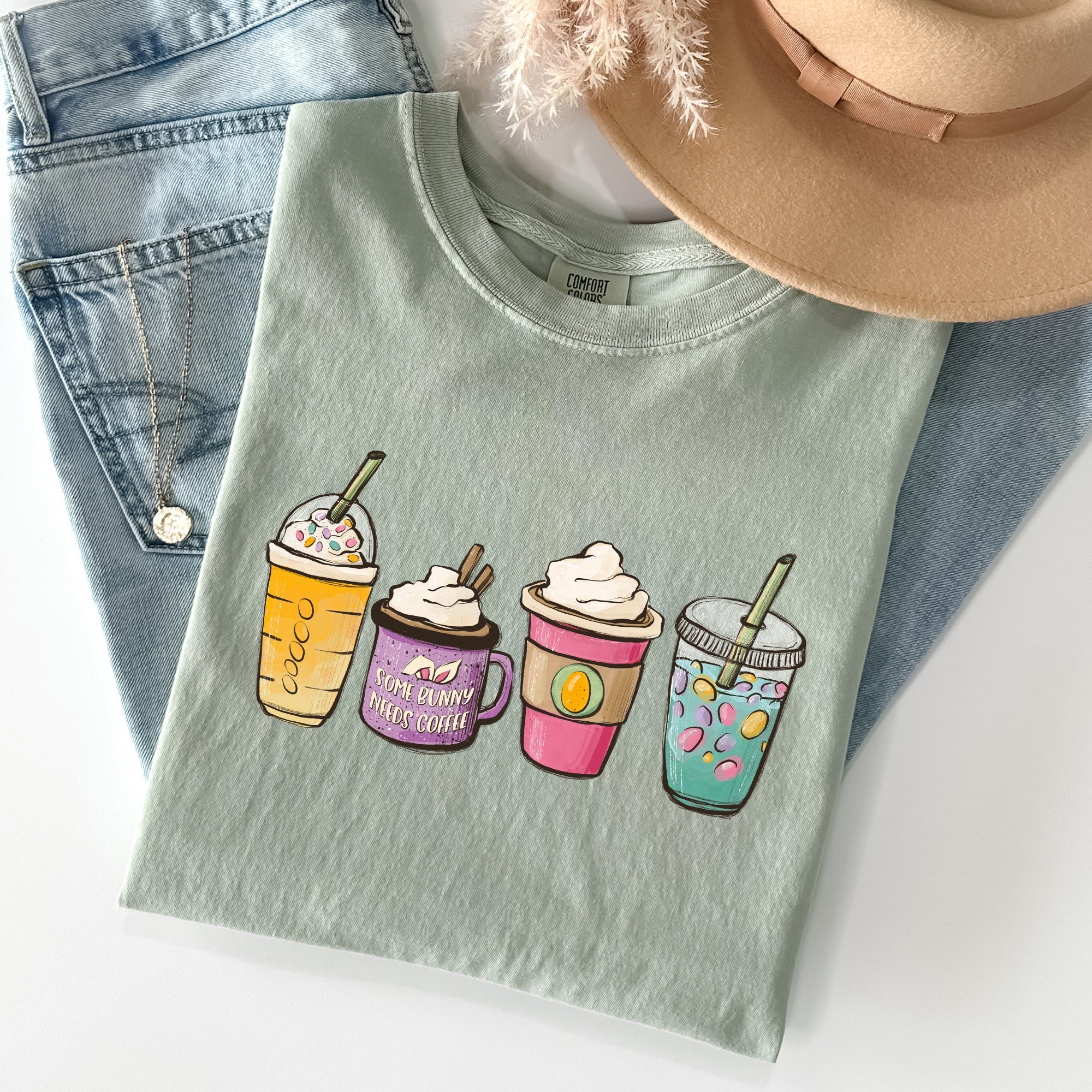 Easter Morning Coffee Lovers Coffee Drinks Vintage Style Graphic Comfort Colors Tee