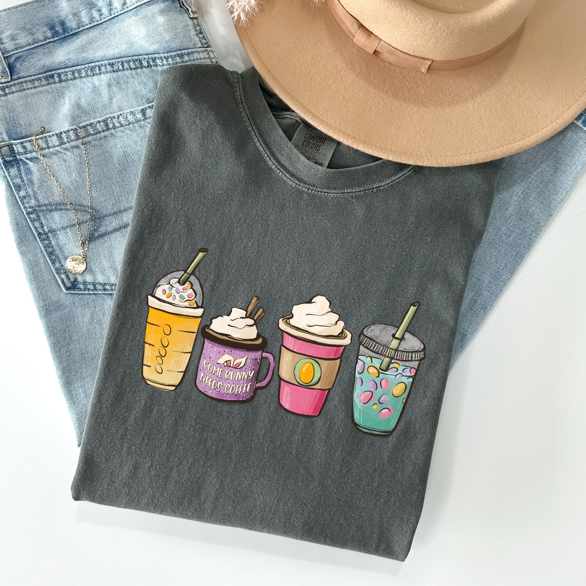 Easter Morning Coffee Lovers Coffee Drinks Vintage Style Graphic Comfort Colors Tee
