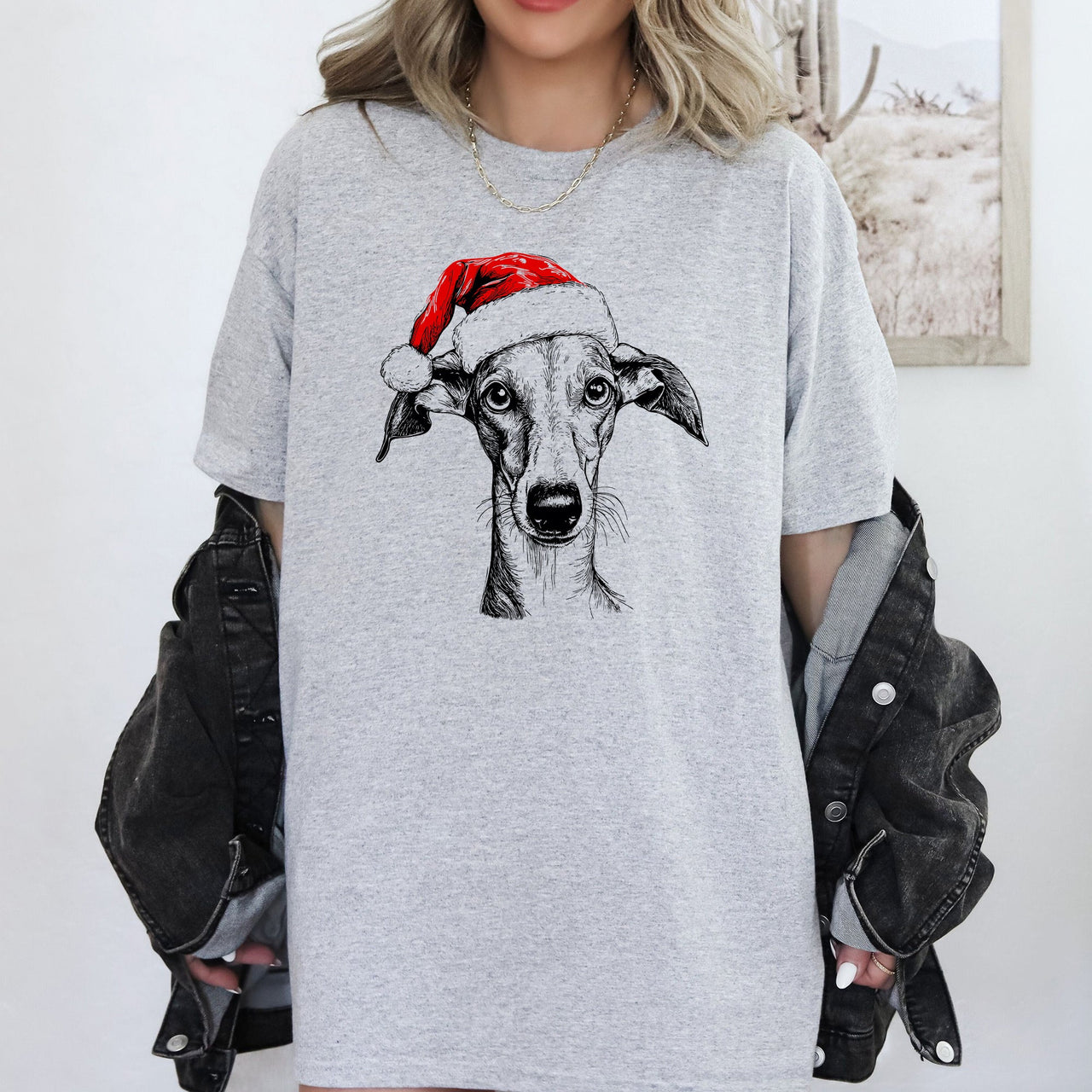 Greyhound Santa Christmas Dog Lover Pet Portrait Graphic Festive Holiday Edition Comfort Colors Tee