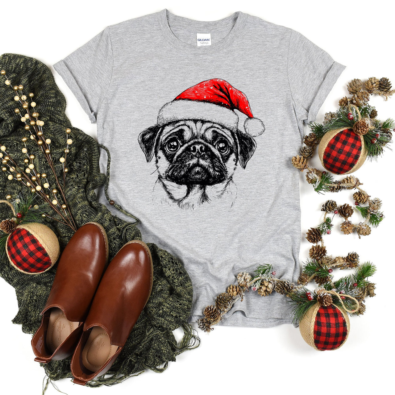 Pug Santa Christmas Dog Lover Pet Holiday Cheer Festive Paws Edition Comfort Colors Tee