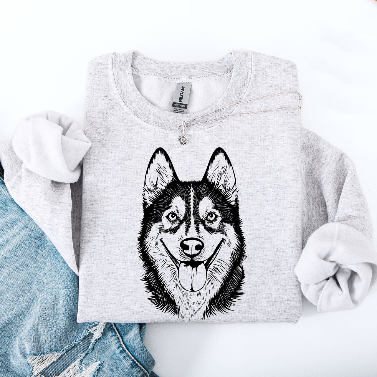 Husky Silhouette Portrait For Dog Breed Lovers Premium Cozy Ultra Graphic Sweatshirt