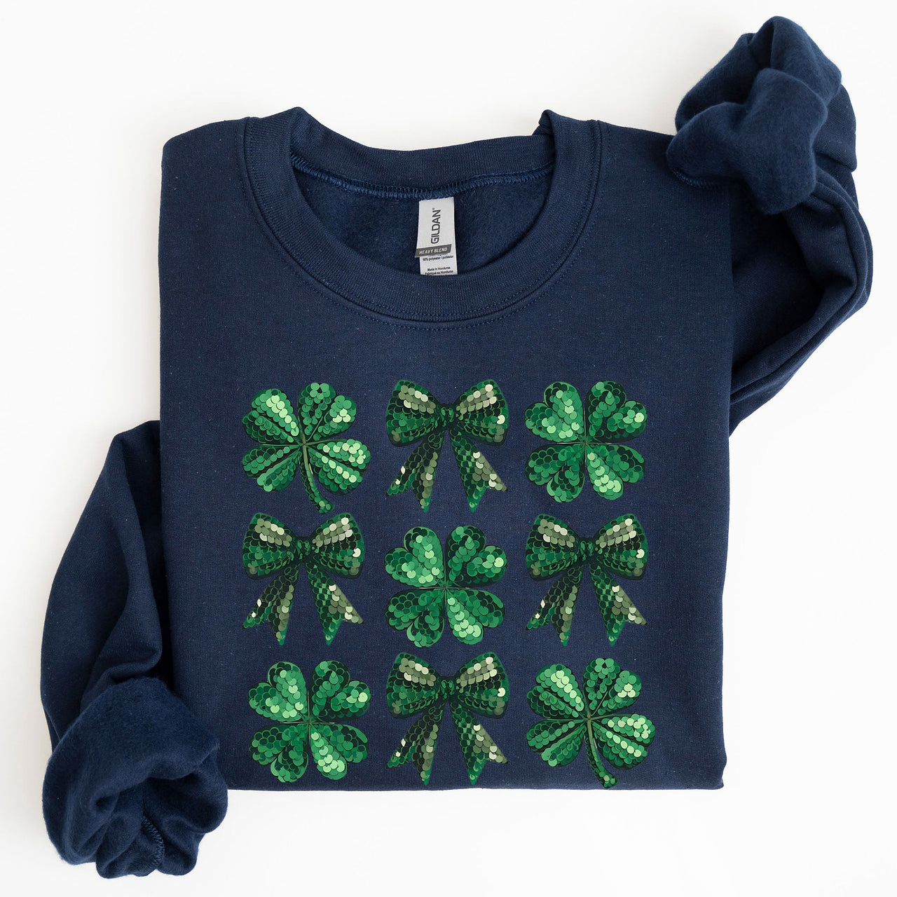 St Patrick's Day Sequin Style Shamrock Clover Irish Lucky Charm Holiday Sweatshirt