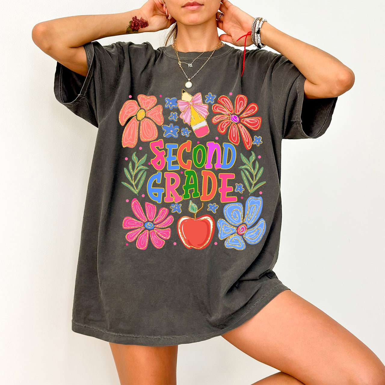 Second Grade Boho Teacher Floral Back To School First Day Of School Teacher Appreciation Comfort Colors Tee