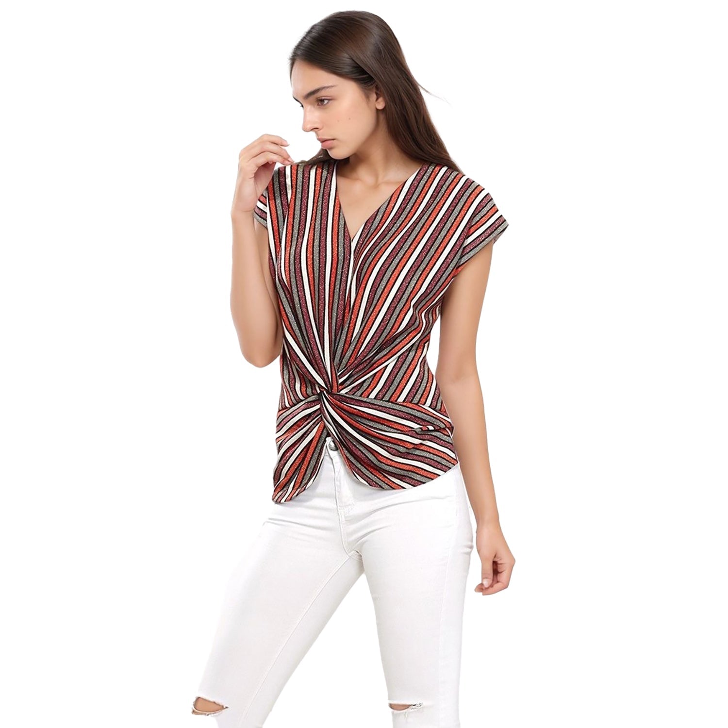 Pleione Women's Twist Front Sleeveless Knit Top In Multi