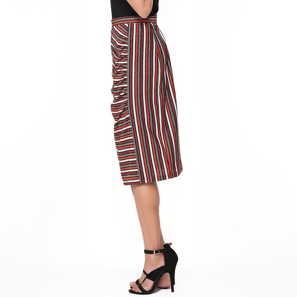 Pleione Gathered Multi Print Midi Skirt