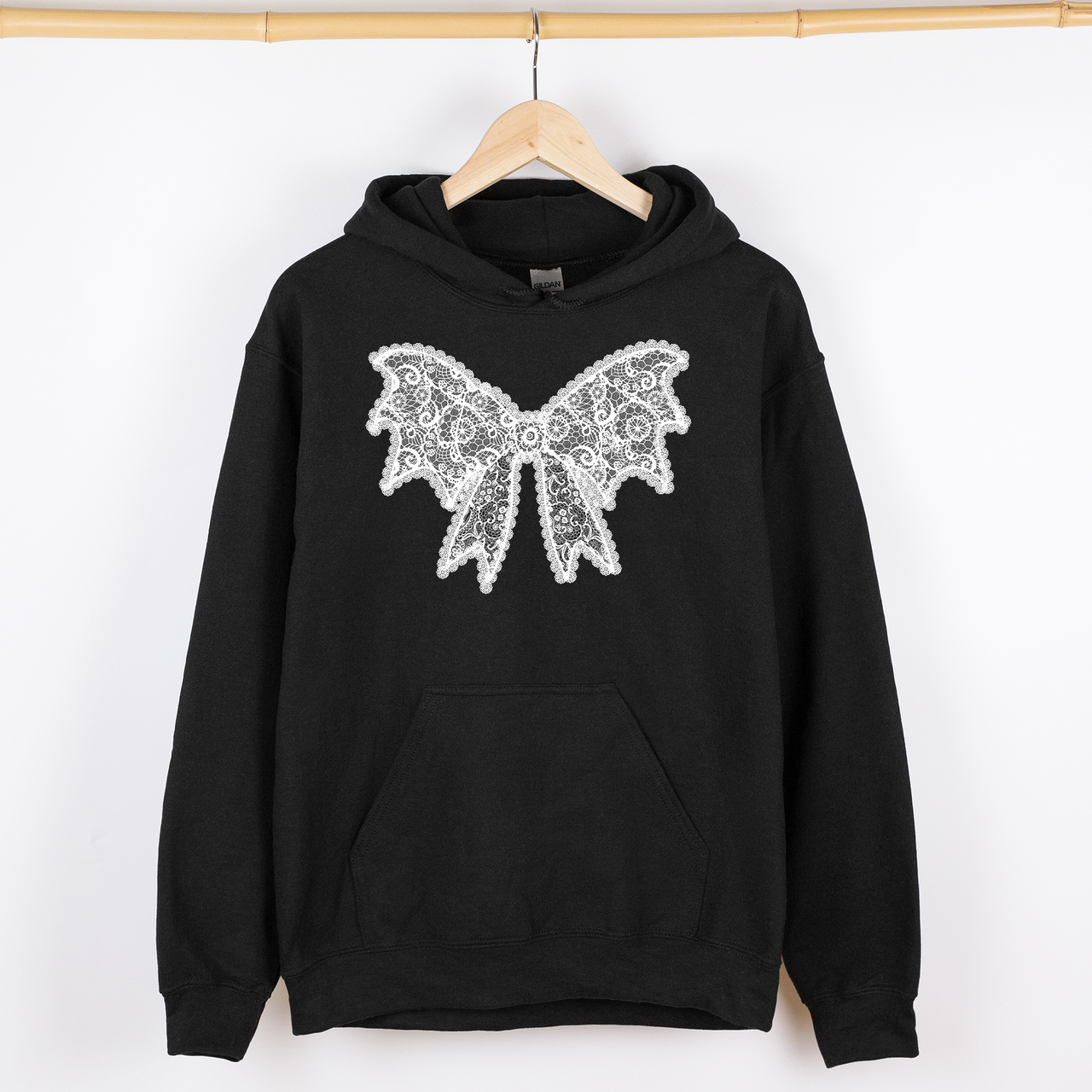 Lace Bow Halloween Goth Boo Faux Lace Ribbon Coquette Shimmering Ghost Graphic Hoodie