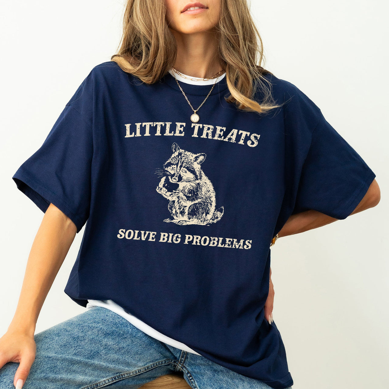 Little Treats Solve Big Problems Raccoon Meme Graphic Playful Comfort Colors Tee