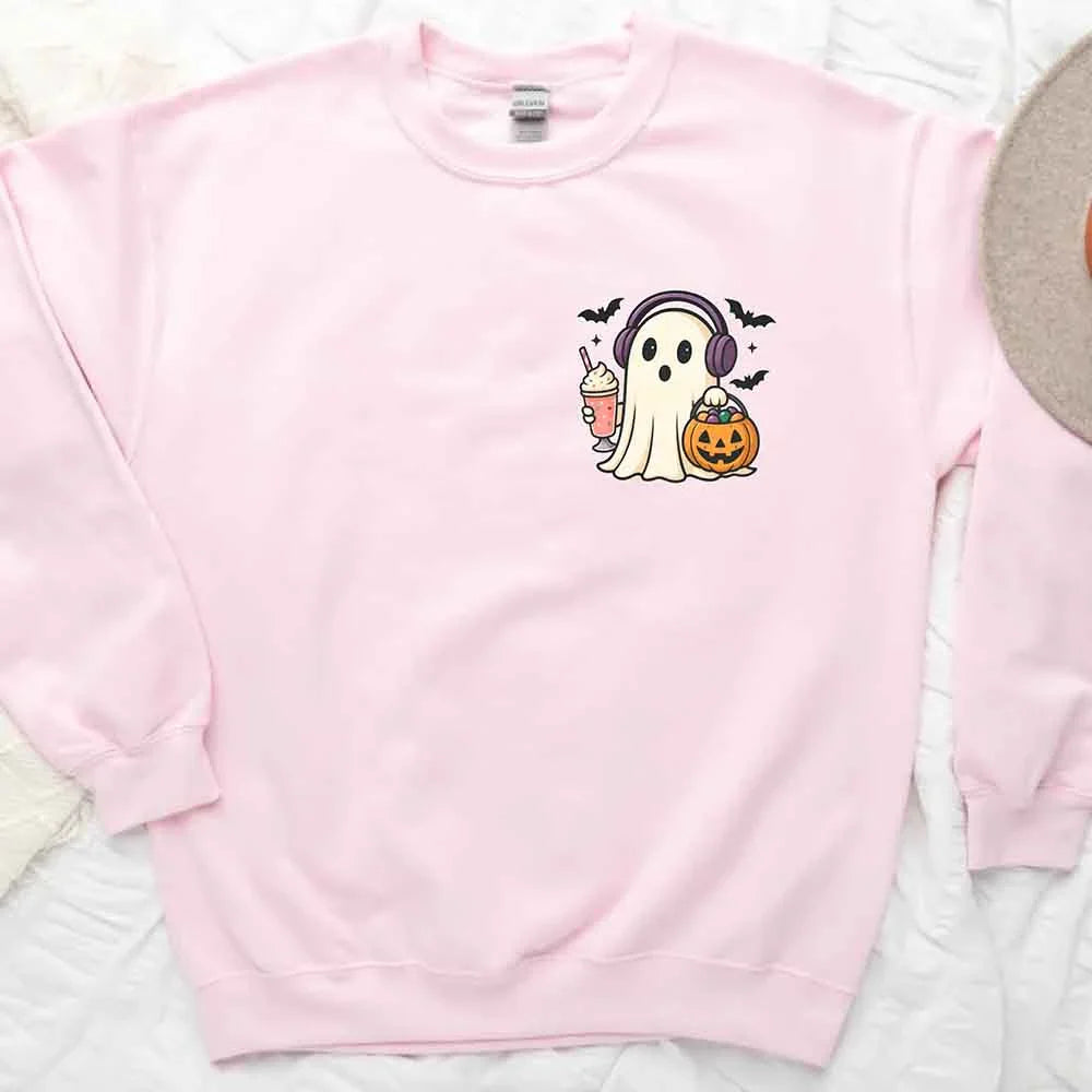 Little Ghost Iced Coffee Sweatshirt – Cute Halloween Ghost Sweatshirt