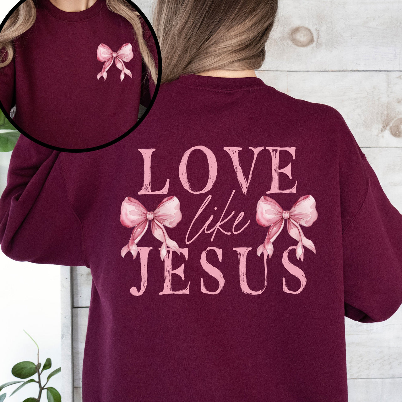 Love Like Jesus Bow Ribbon Front And Back Christian Religious Gospel Graphic Sweatshirt