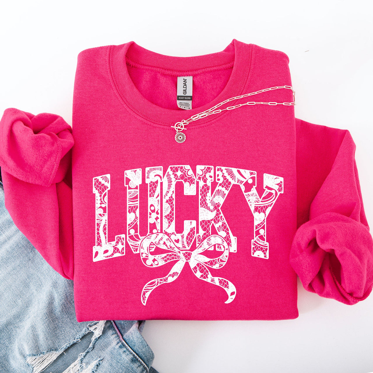 Lucky Lace Coquette Ribbon Leprechaun St Patrick's Day Shamrock Clover Sweatshirt