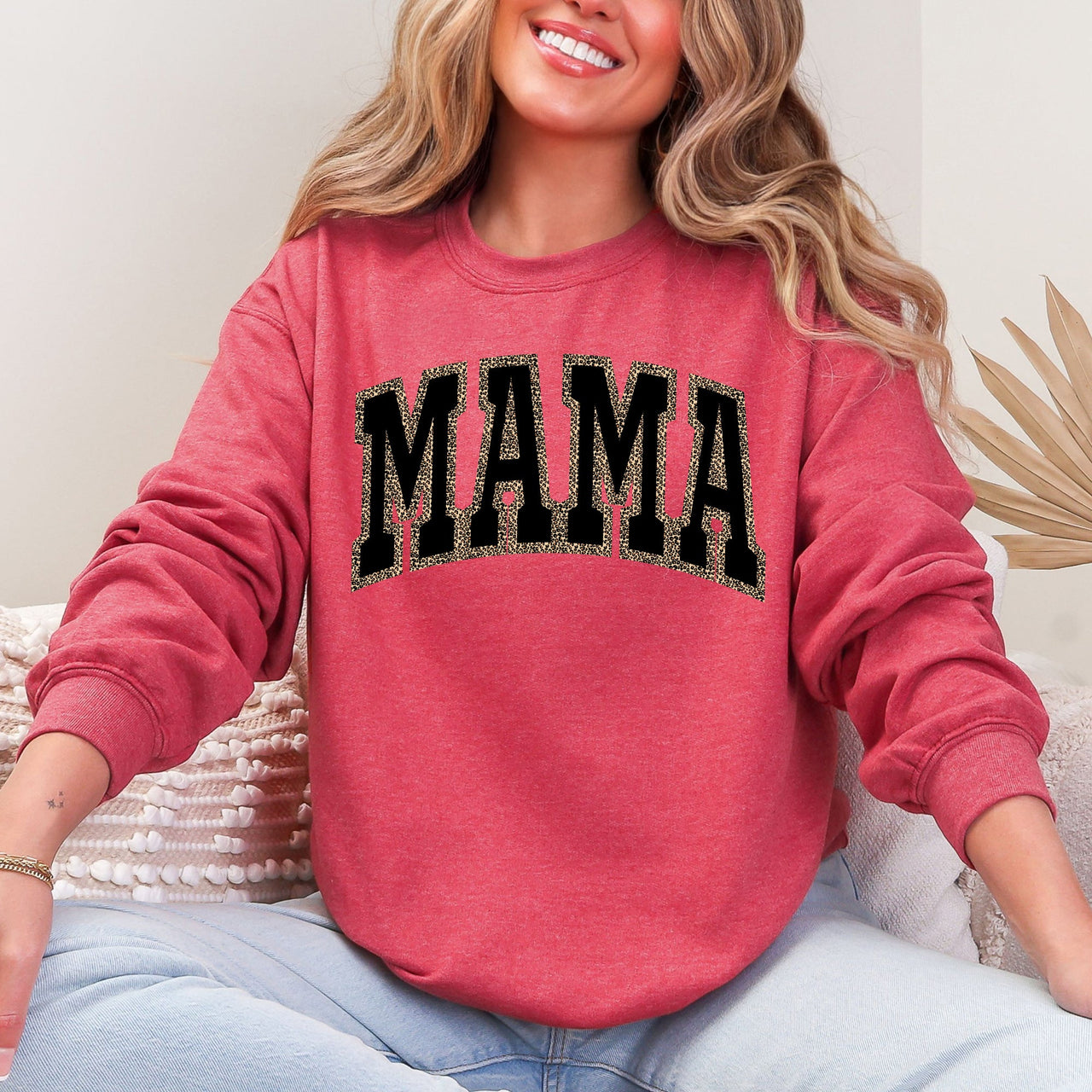 Mama Leopard Print Retro Vintage Varsity Mother's Day Cozy Warm Fleece Sweatshirt