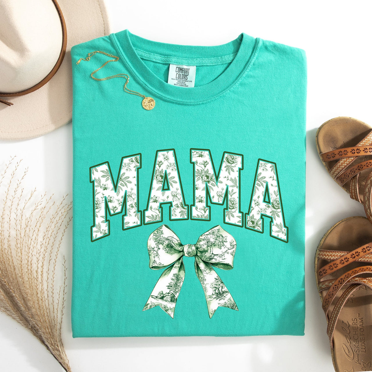 Mama Chinoiserie Coquette Bow Ribbon St Patrick's Day Shamrock Clover Lucky Leprechaun Comfort Colors Tee