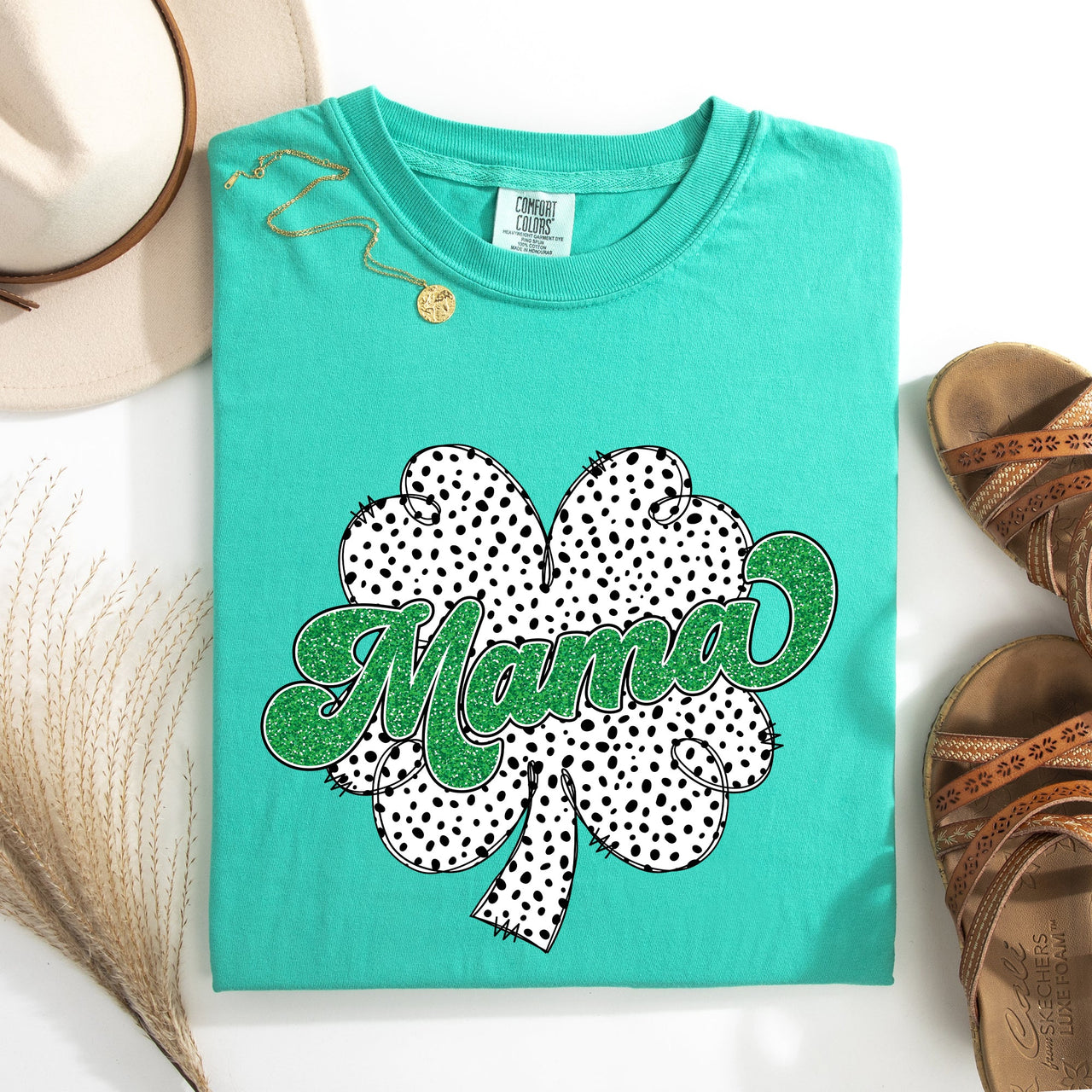 Mama Dalmatian Print St Patrick's Day Shamrock Clover Lucky Leprechaun Comfort Colors Tee