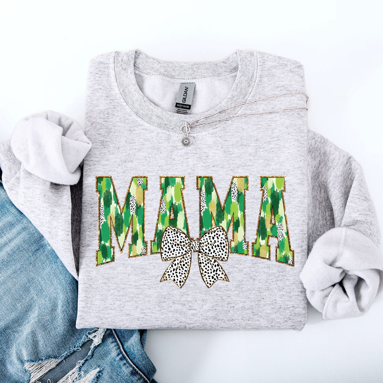 Mama Painted Dalmatian Bow St Patrick's Day Shamrock Clover Lucky Leprechaun Sweatshirt