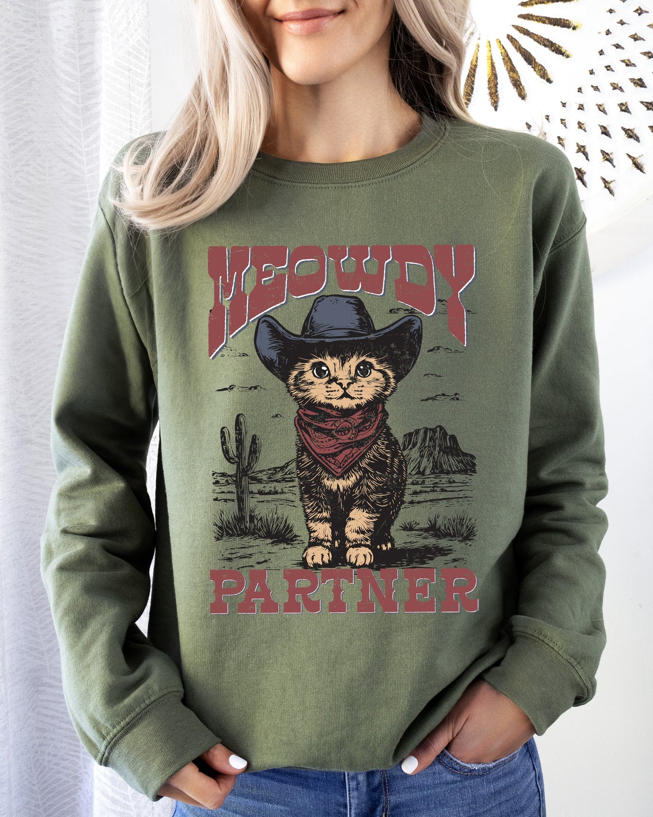 Meowdy Partner Cowboy Cat Cowgirl Howdy Yee Haw Western Country Cozy Classic Sweatshirt