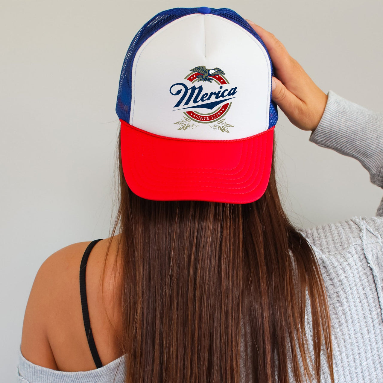 Merica Beer Patriotic American Flag Edition Vintage Distressed Graphic Trucker Hat