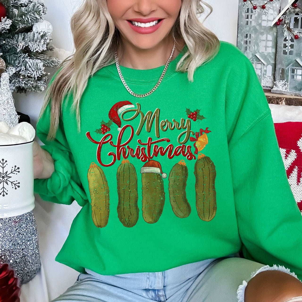 Merry Christmas Pickles Classic Retro Vintage Holiday Seasonal Cheer Festive Sweatshirt