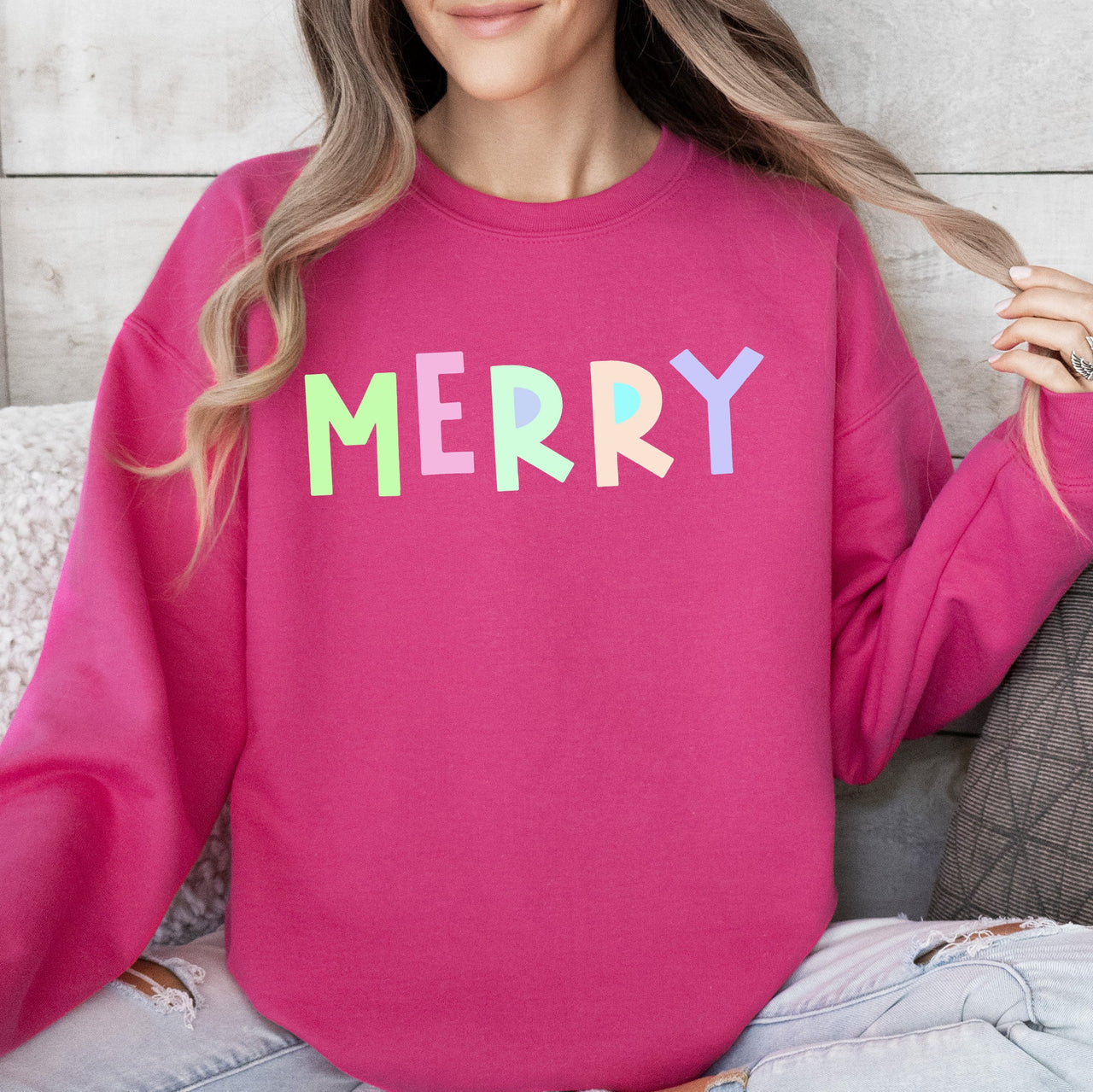 Merry Positivity Sarcastic Mental Health Graphic Bold Statement Crewneck Sweatshirt