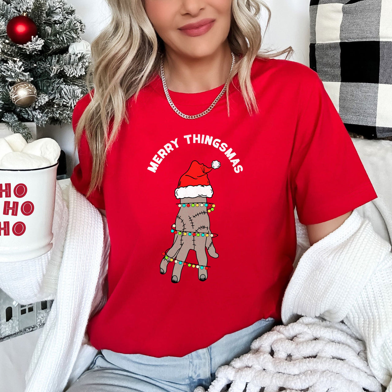 Merry Thingsmas Christmas Wednesday Spooky Zombie Mashup Holiday Theme Graphic Tee