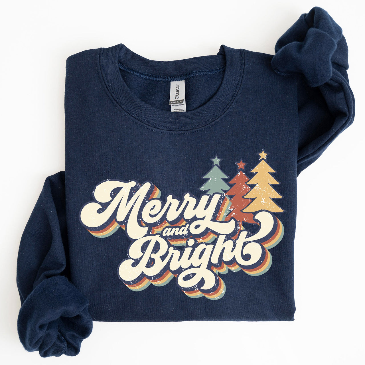 Merry And Bright Colorful Retro Santa Christmas Winter Holiday Festive Sweatshirt