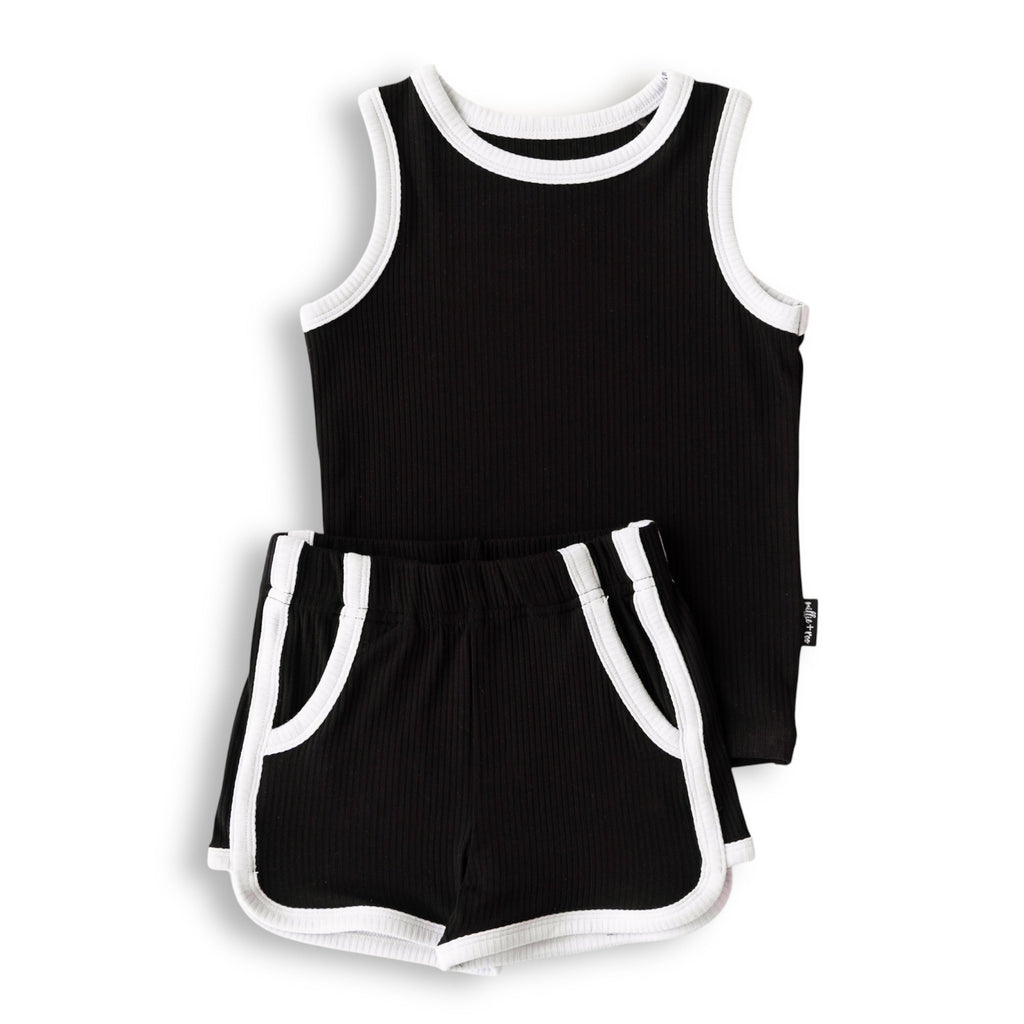 TRACK SHORTS SET- Bamboo Rib Midnight