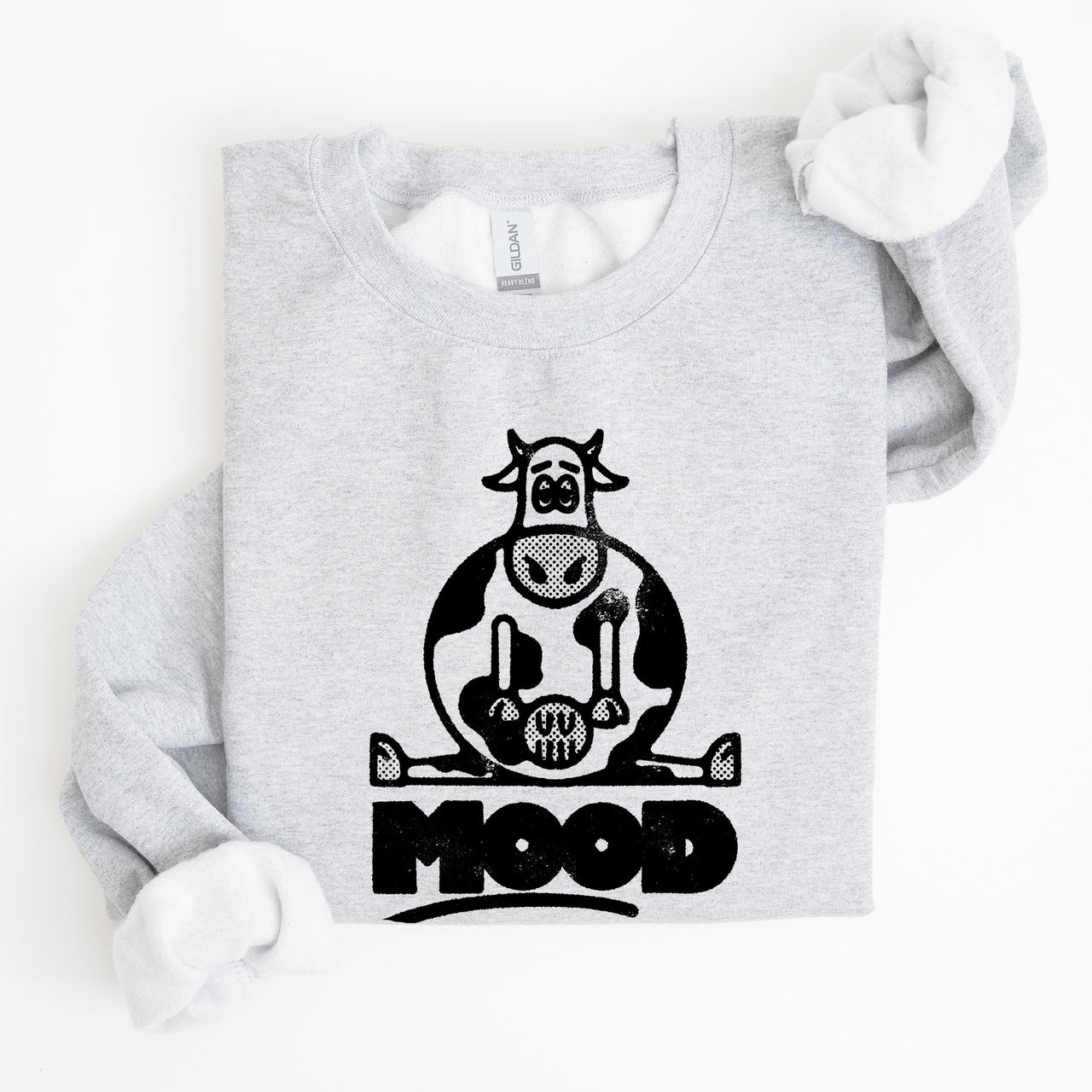 Moo'd Cow Funny Moody Mental Health Positivity Encouraging Humor Wellness Vibes For Positivity Seekers Sweatshirt