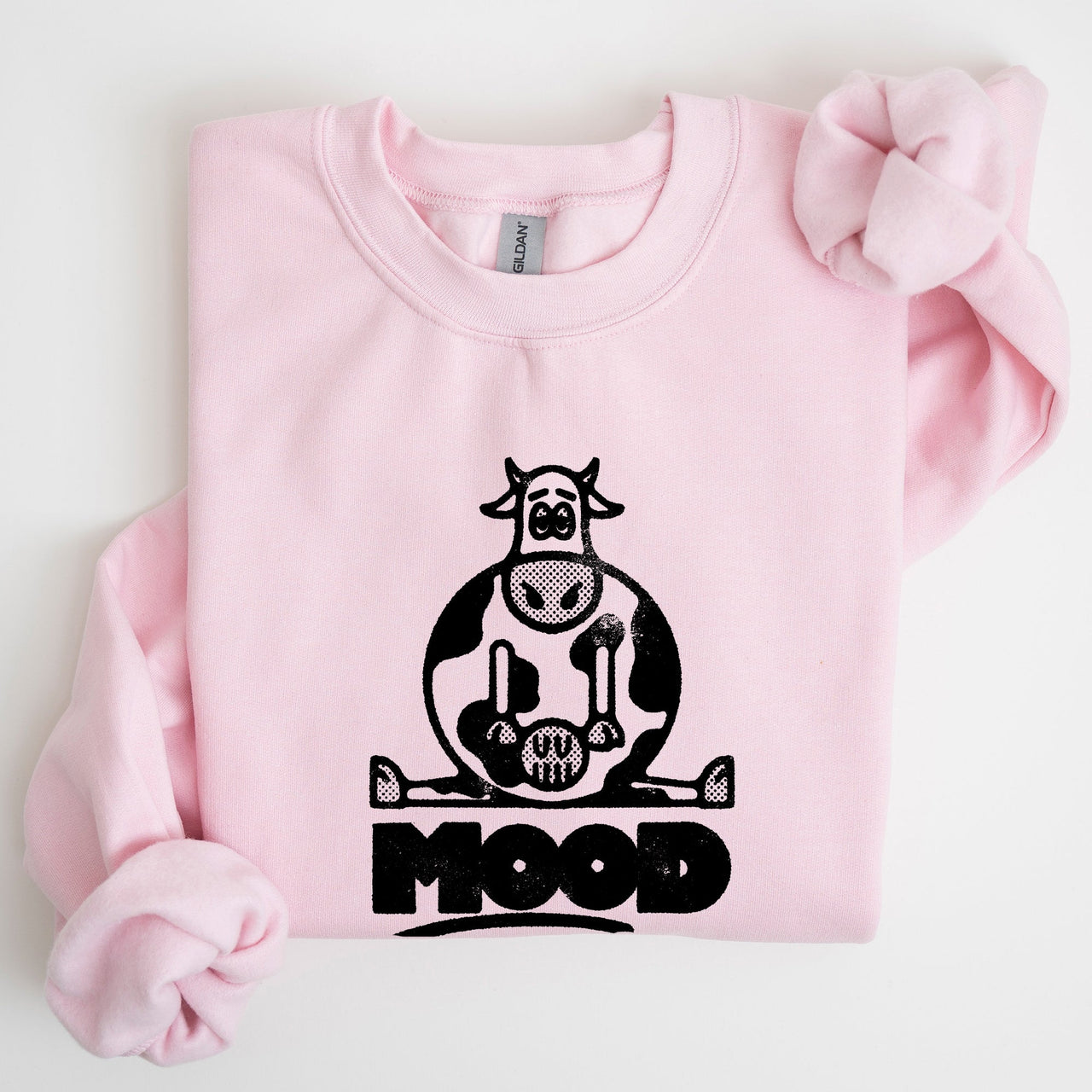 Moo'd Cow Funny Moody Mental Health Positivity Encouraging Humor Wellness Vibes For Positivity Seekers Sweatshirt