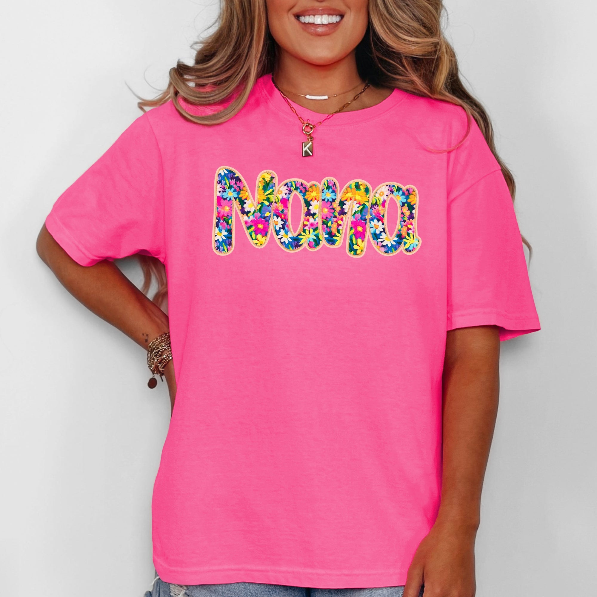 Nana Floral Bright Pastel Garden Bouquet With Radiant Vibrant Blooms Comfort Colors Tee