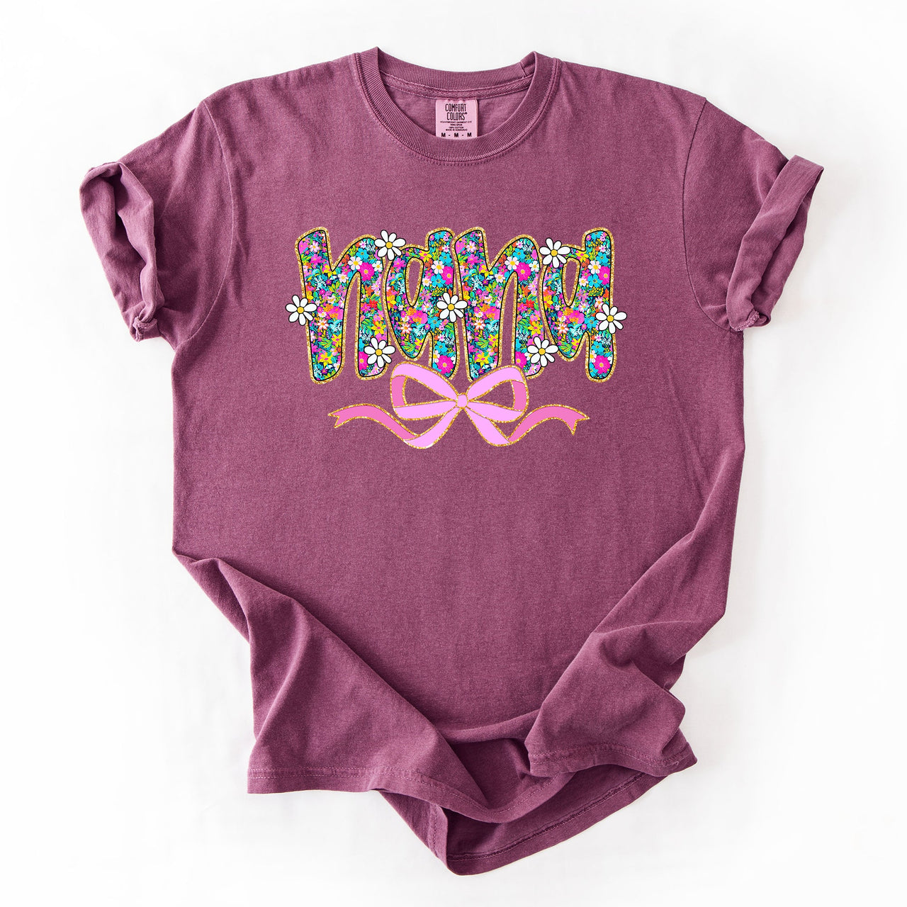 Nana Mother's Day Floral Ribbon Bow Pastel Blooms Garden Cheer Comfort Colors Tee