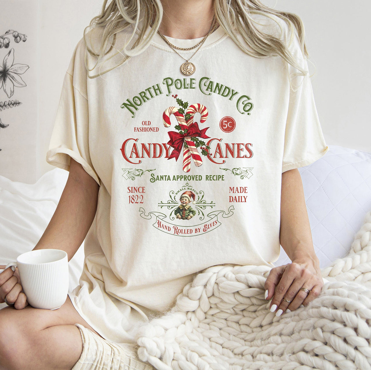 North Pole Candy Company Christmas Retro Sign Nostalgic Holiday Storefront Display Comfort Colors Tee