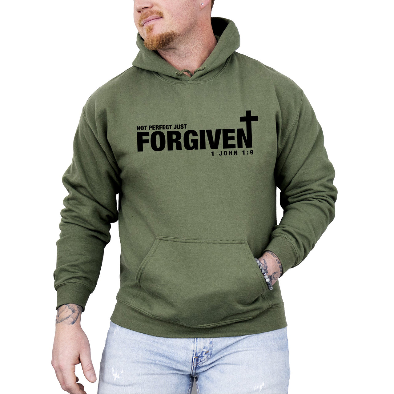Not Perfect, Just Forgiven, John, Jesus, Christian, Religious, Gospel, Faith Hoodie