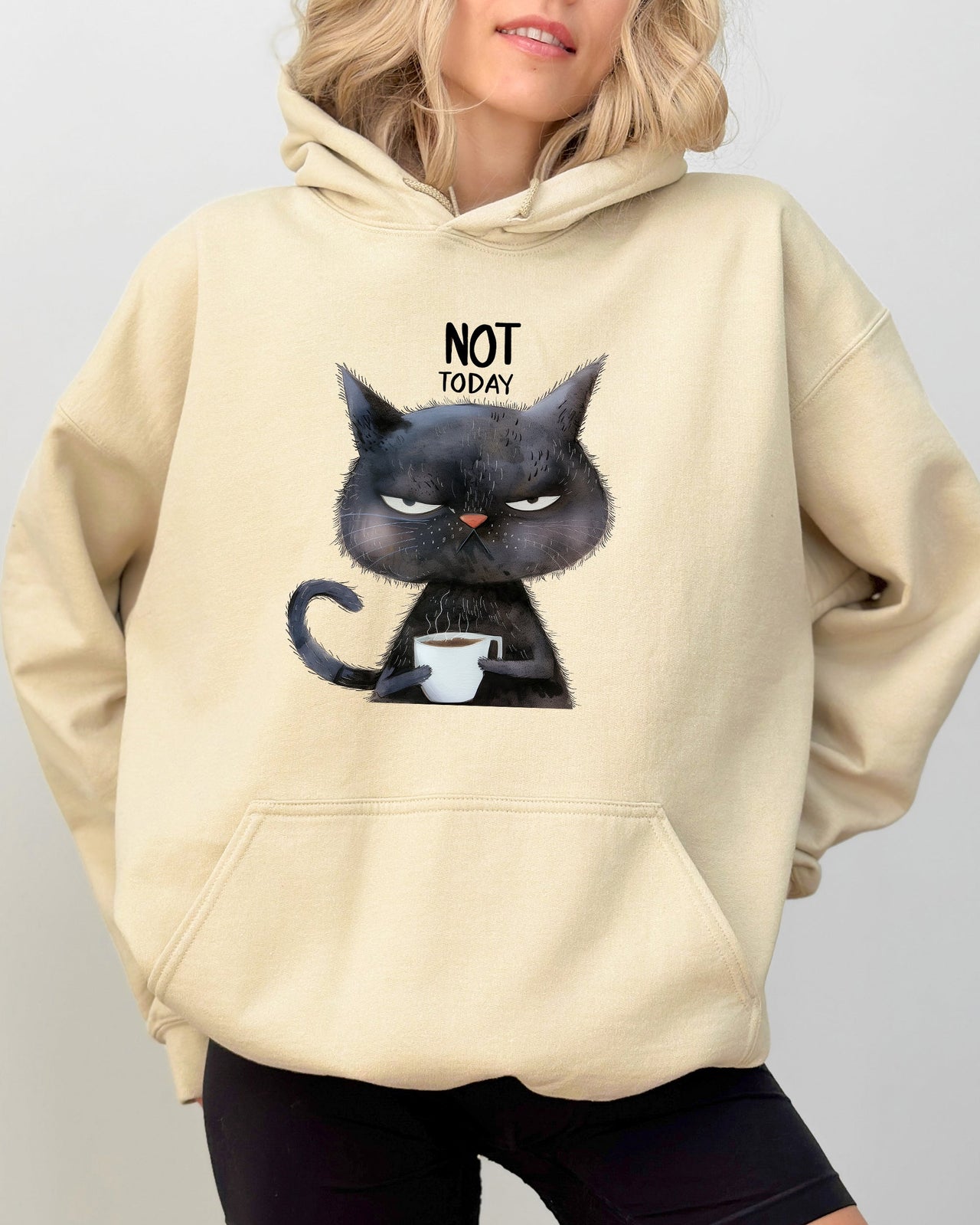 Not Today Cat Grumpy Coffee Funny Meme Edition Premium Cozy Ultra Plush Hooded Sweatshirt
