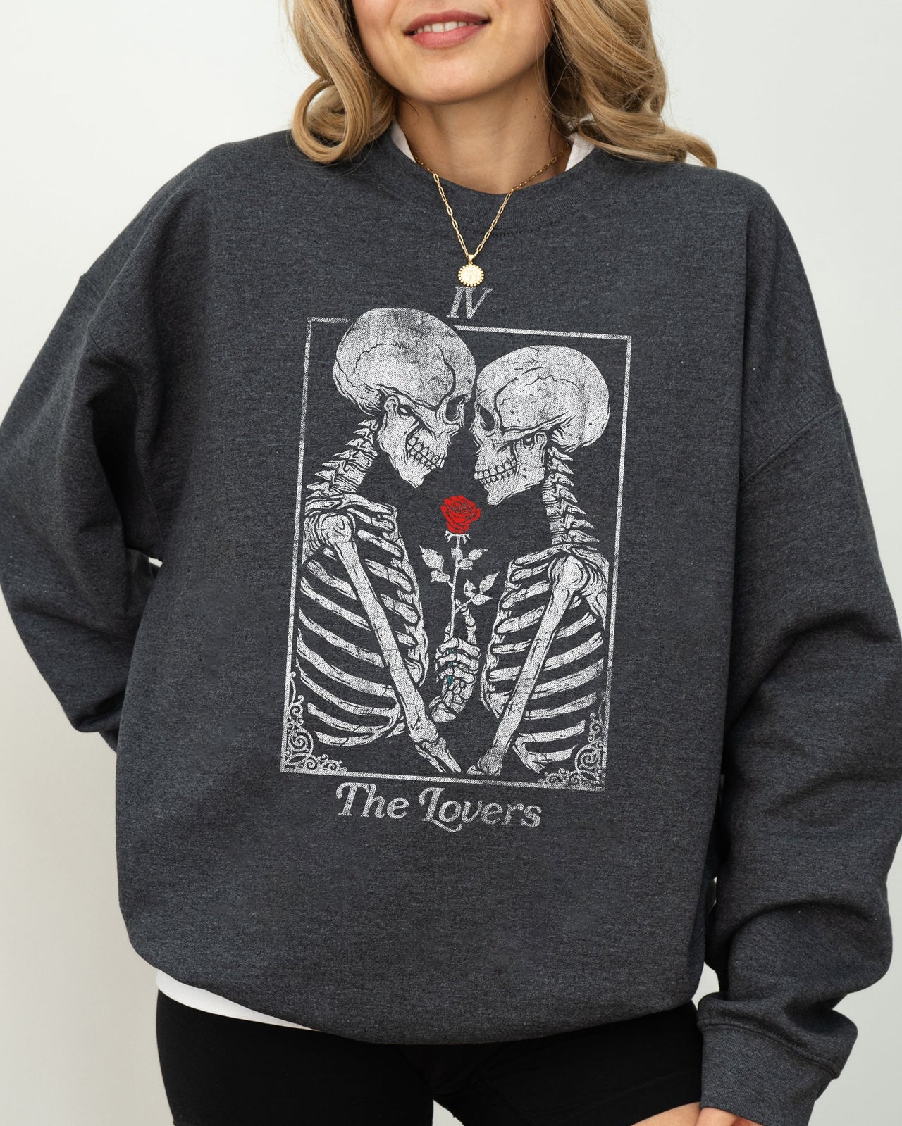 The Lovers Skeleton Ghost Witch Meme Aesthetic Halloween Spooky Horror Night Cozy Sweatshirt