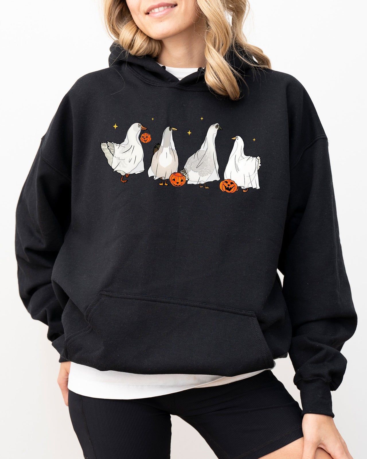 Ghost Geese Farm Skeleton Witch Pumpkin Halloween Costume Spooky Hooded Sweatshirt