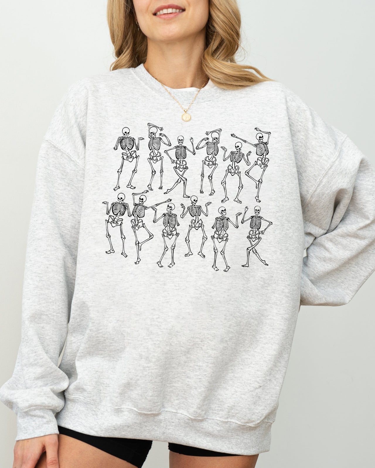 Dancing Skeletons Witch Skull Halloween Costume Spooky Meme Graphic Gothic Sweatshirt