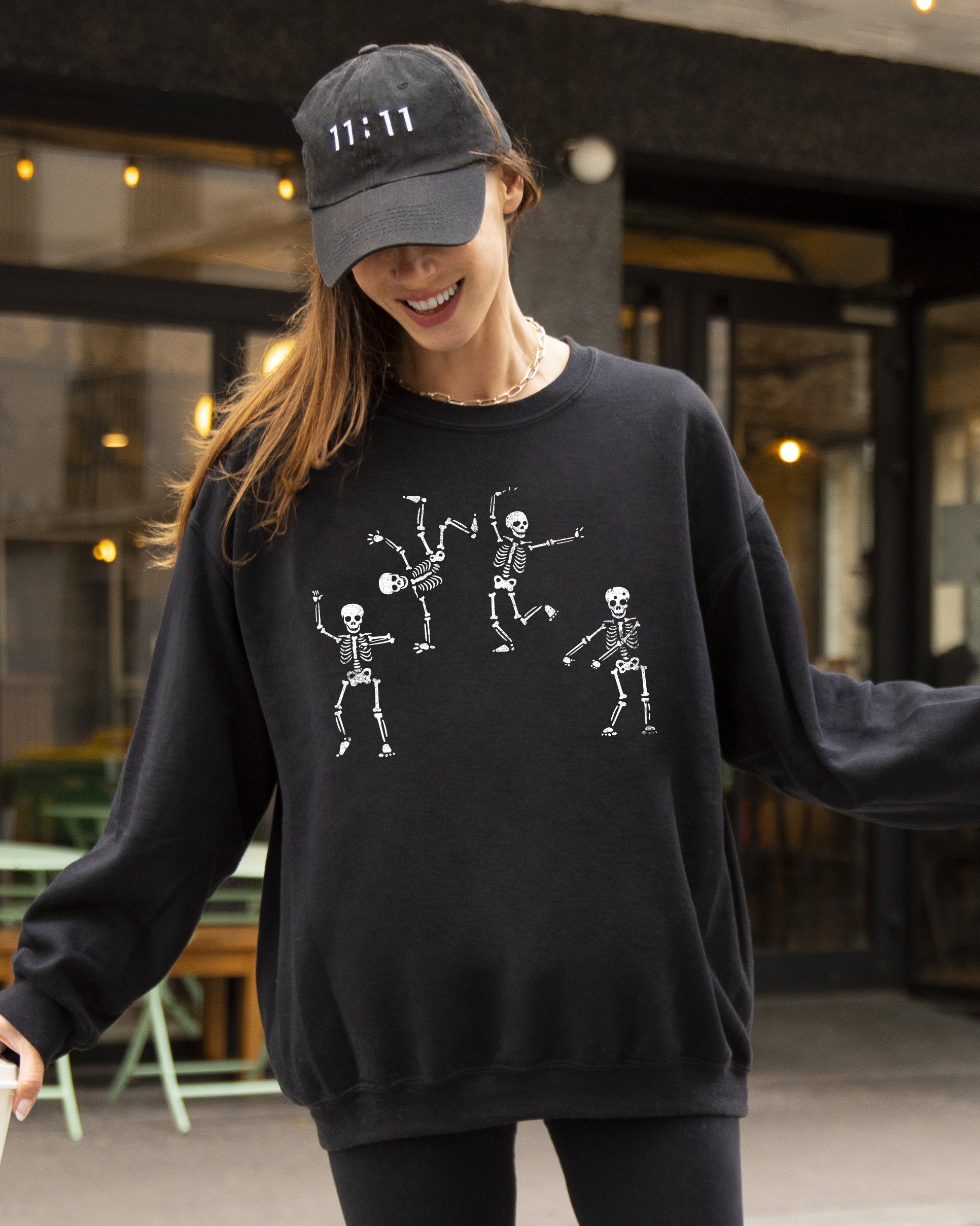 Funny Dancing Skeletons Witch Skull Halloween Meme Costume Graphic Design Sweatshirt